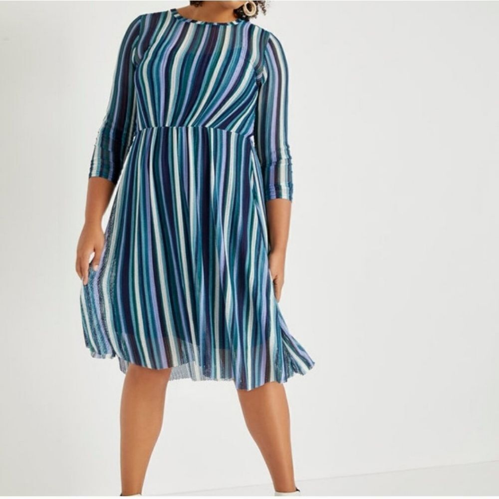 Eloquii Striped Mesh Dress